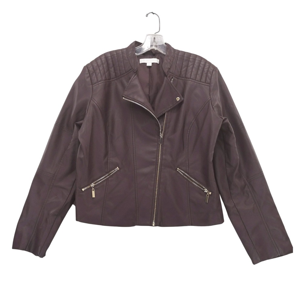 New York & Company PU Faux Leather Moto Jacket Quilted Shoulders XL